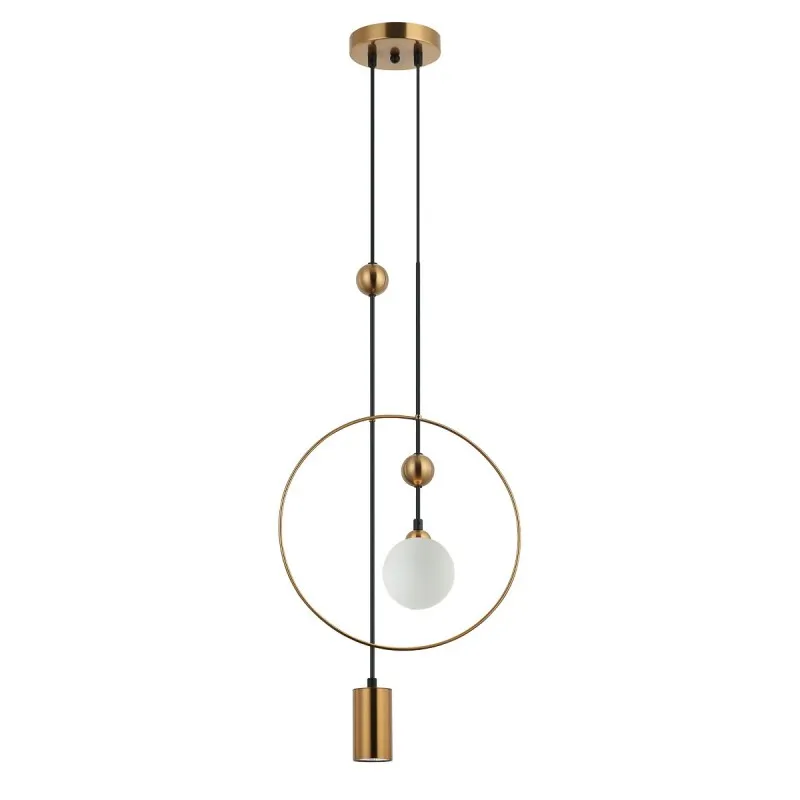 Mosiężna lampa wisząca Trosti z białym kulistym kloszem modernistyczna dwupunktowa IP20 Super okazja