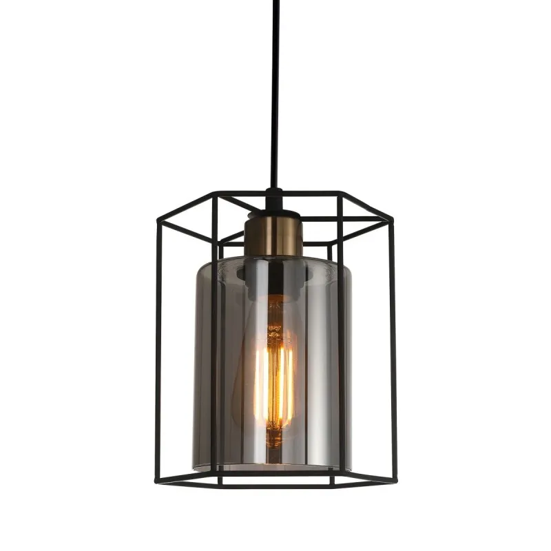 Czarna industrialna lampa wisząca Kalula loft ze szkłem dymionym lub bursztynowym Kup online