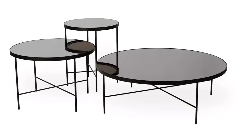 Nordifra Stolik Tre okrągły czarny blat lustro tytanowe śr. 60 cm Do wyczerpania zapasów
