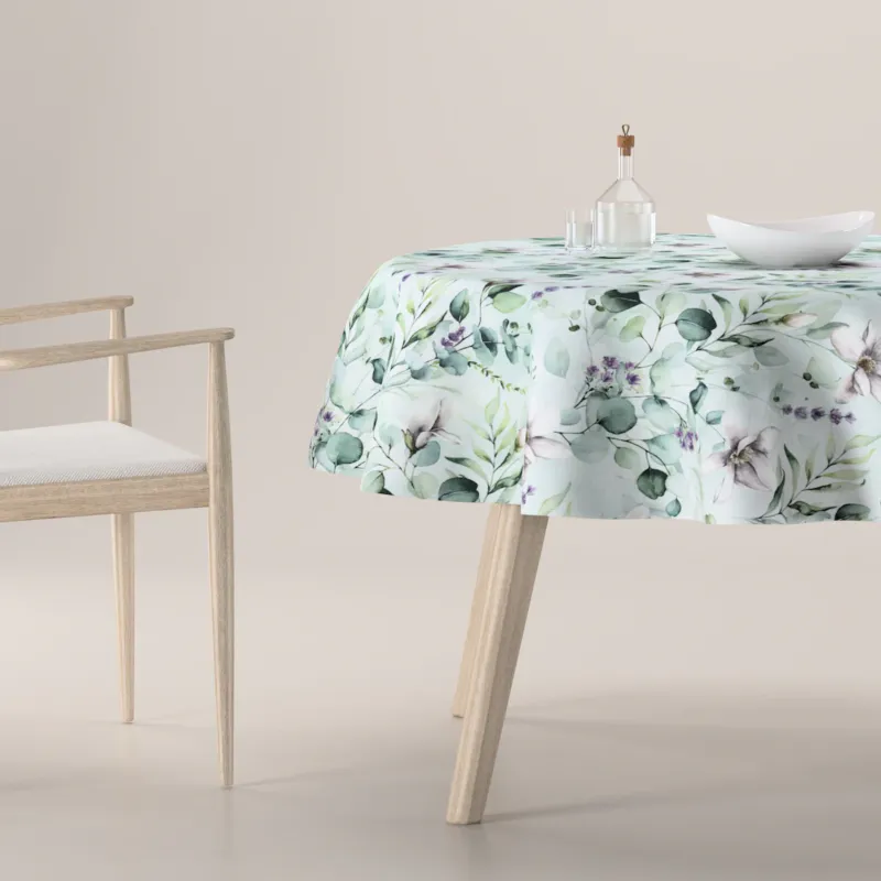 Darmowy zwrot Obrus okrągły 130 x 130 cm magnolie na miętowym tle -