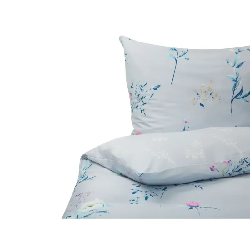 Oferta czasowa Komplet pościeli bawełnianej satynowej w kwiaty 200 x 220 cm niebieski EVERGREEN -