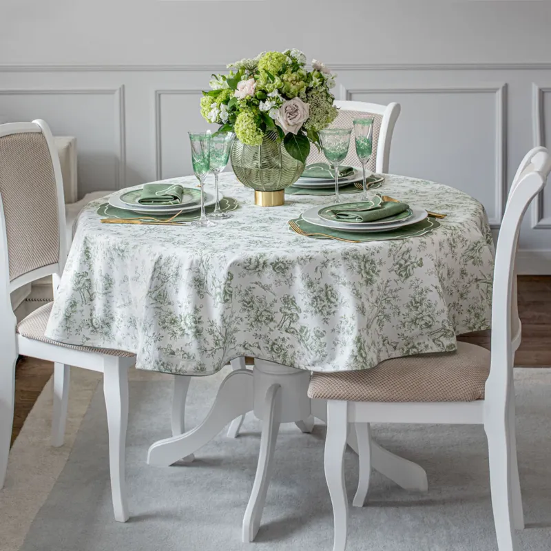 Nowy Obrus Toile de Jouy Green okrągły - Średnica ok. ⌀ 140 cm -