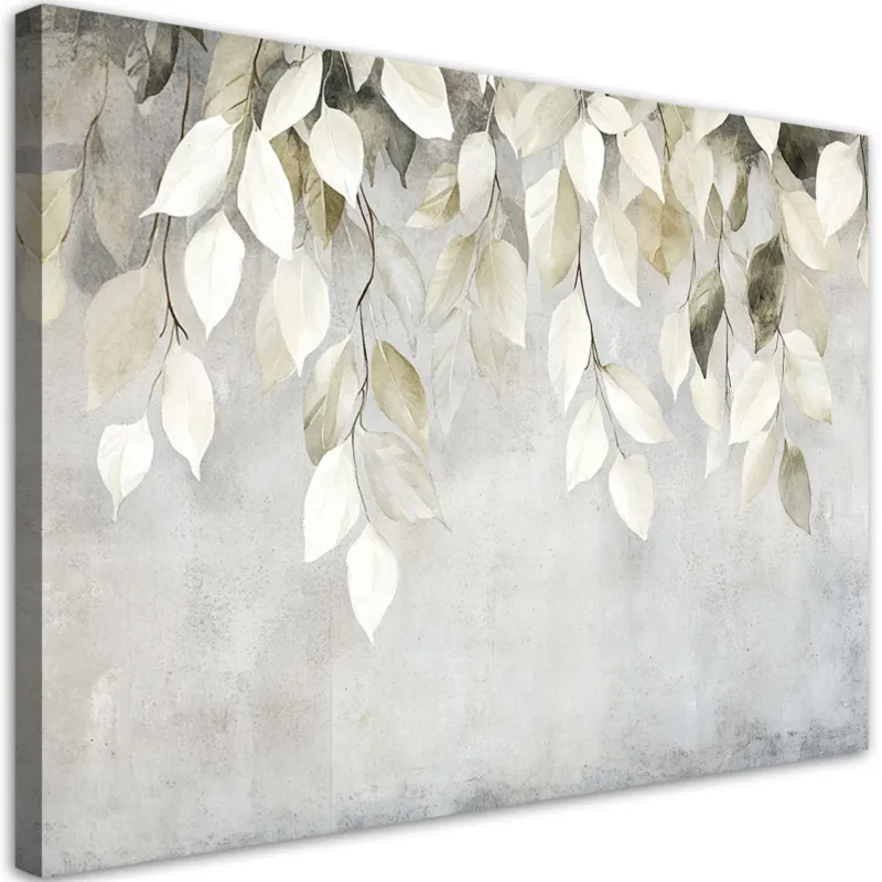 Nowoczesny Obraz do salonu sypialni kuchni na ścianę Beżowe wiszące liście gałązki beton boho 120x80 cm - Tylko dziś