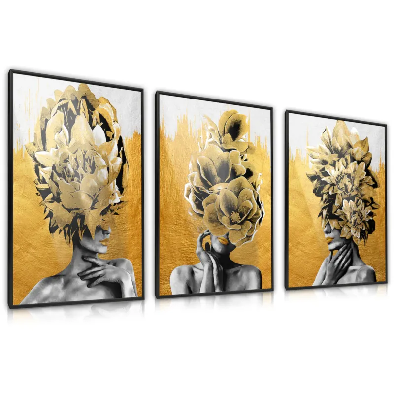 Szybka wysyłka ZESTAW 3X PLAKAT W RAMIE KOBIECE PORTRETY ABSTRAKCJA KWIATY DO SALONU 30x40cm -