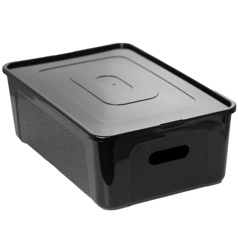 Pojemnik Pudło Plastikowe 39X26X13.4 Cm 14 L Z Pokrywą Do Przechowywania Czarne - Super okazja