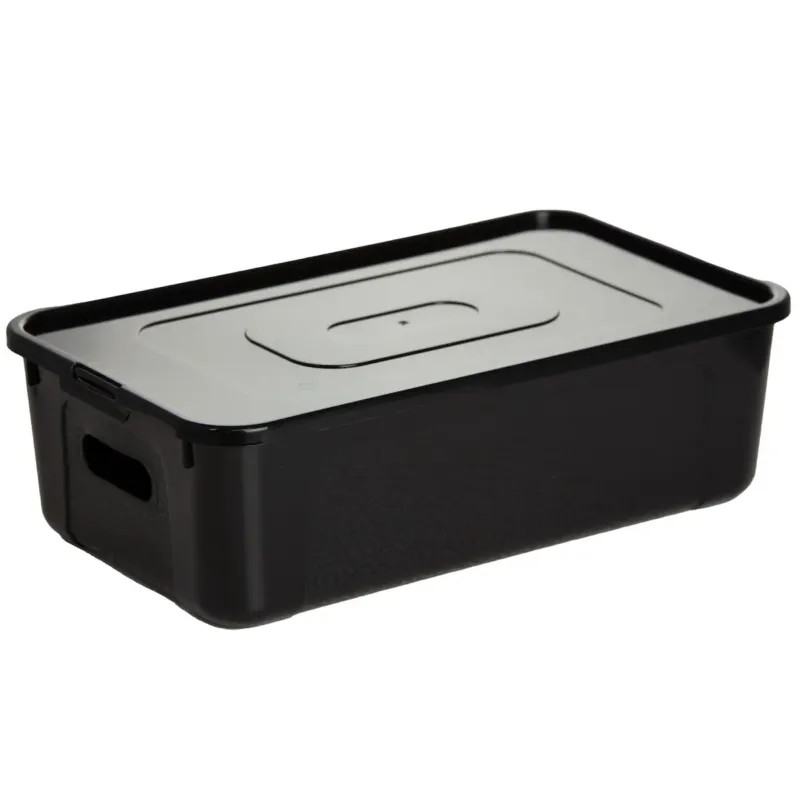 Dostępne od ręki Pojemnik Pudło Plastikowe 34X20X10 Cm 7 L Z Pokrywą Do Przechowywania Czarne -