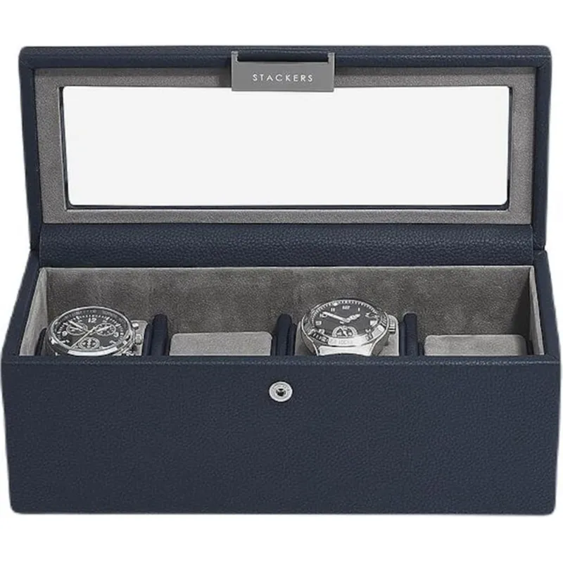 Oferta czasowa Pudełko na zegarki Stackers Pebble czterokomorowe granatowe -