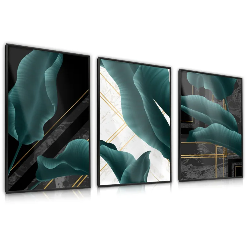Zestaw 3x Plakat W Ramie Abstrakcyjne Liście Bananowe 30x40cm - Ostatnia szansa
