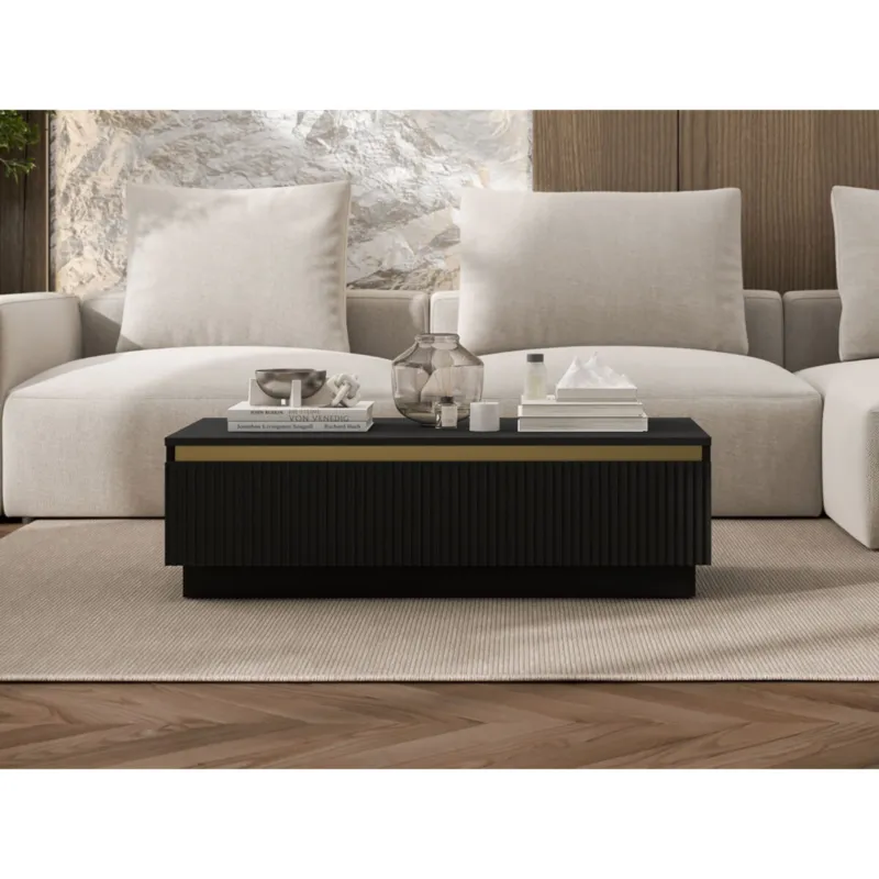Oferta Nowoczesny Stolik kawowy Glamour prostokątny elegancka ława Czarny Mat 109 cm -