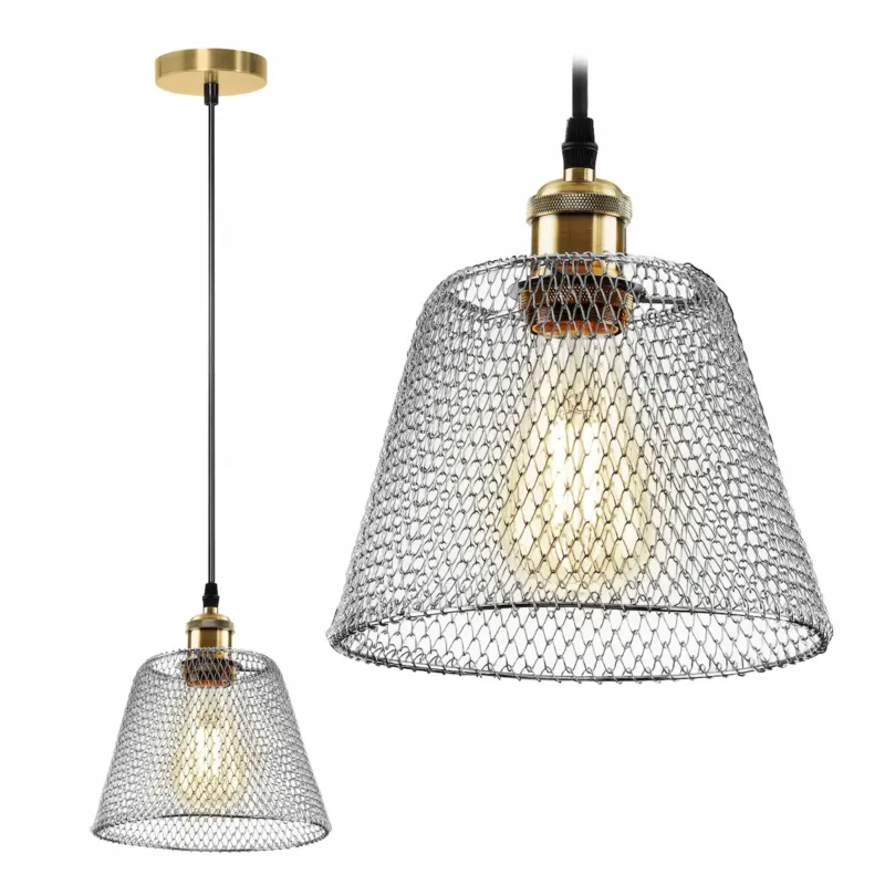 Lampa Sufitowa Wisząca Metalowa Chrom Siatka - Bezpieczna płatność