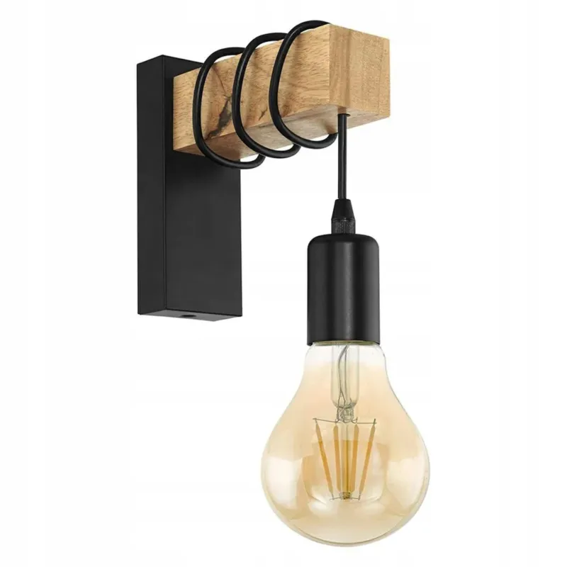 Lampa Kinkiet Ścienny Metalowy Z Drewnem Loft Line - Tylko do końca tygodnia