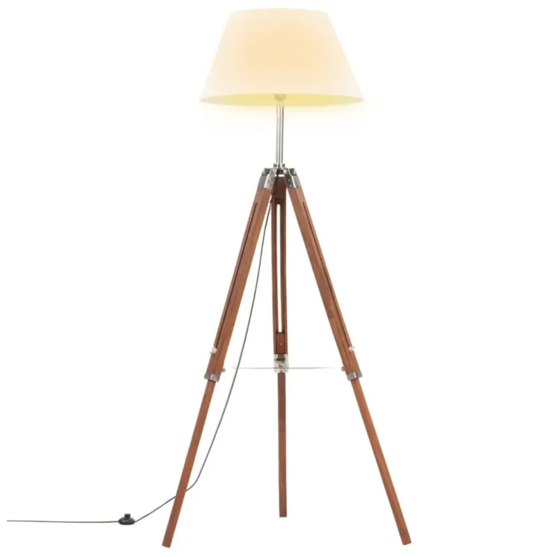 Ekspresowa dostawa vidaXL Lampa podłogowa na trójnogu, brązowo-biała, tek, 141 cm -