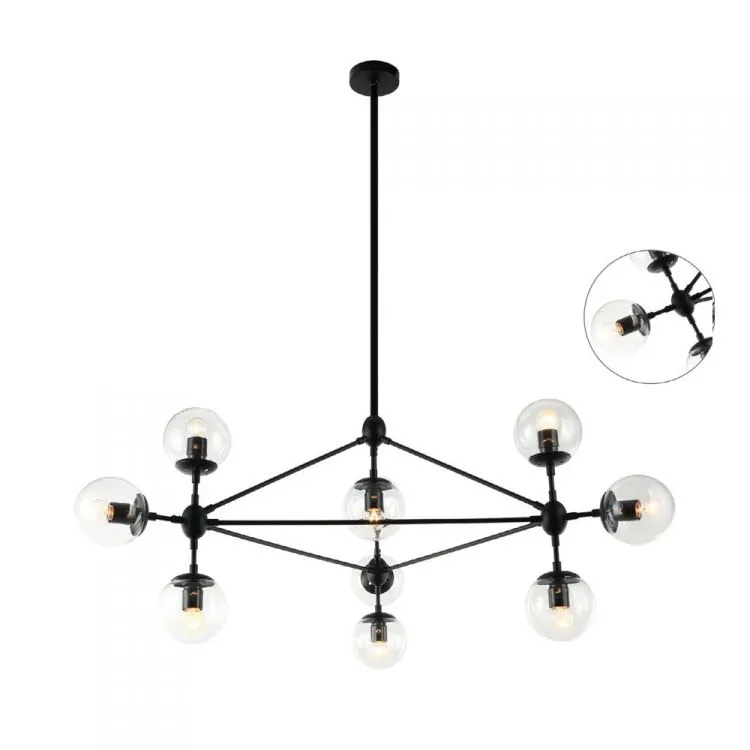 Lampa wisząca 10x40W E27 230V czarna/transparentny klosz Bezpieczne zakupy