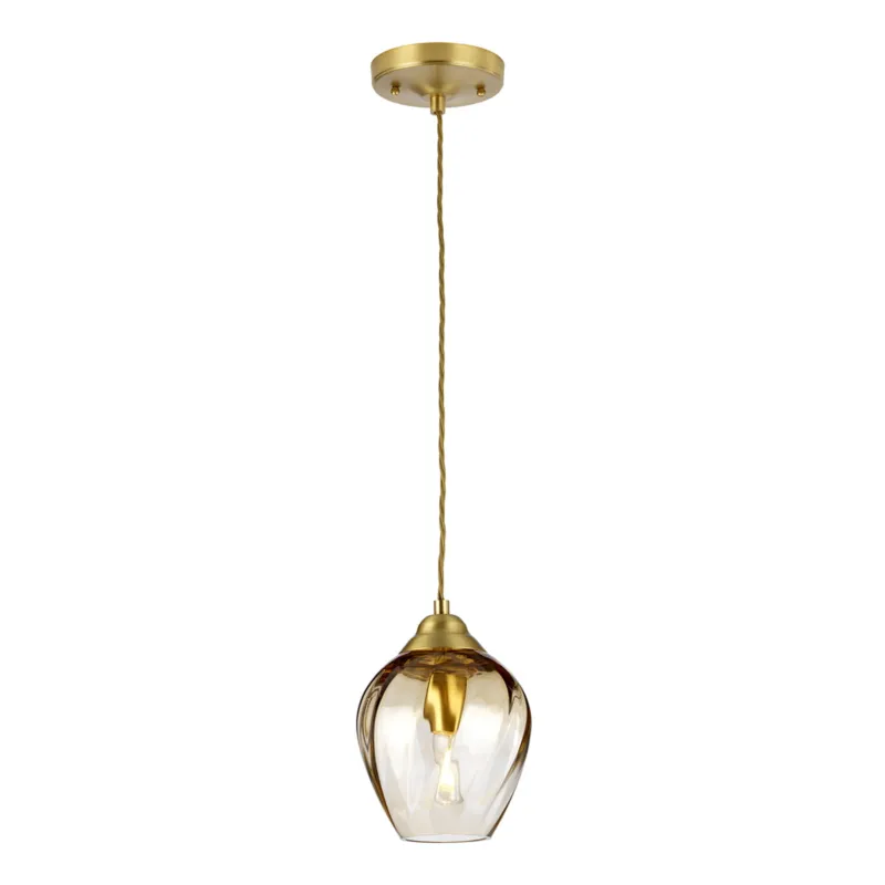 Bezpieczna płatność Lampa wisząca Tiber TIBER-P-AMBER Elstead Lighting 1xE27 60 W Stal, Szkło Szczotkowany mosiądz