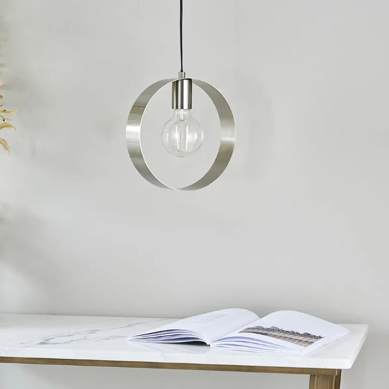 Wysoka jakość Endon Lampa wisząca Hoop 1x40W E27 Szczotkowany Nikiel