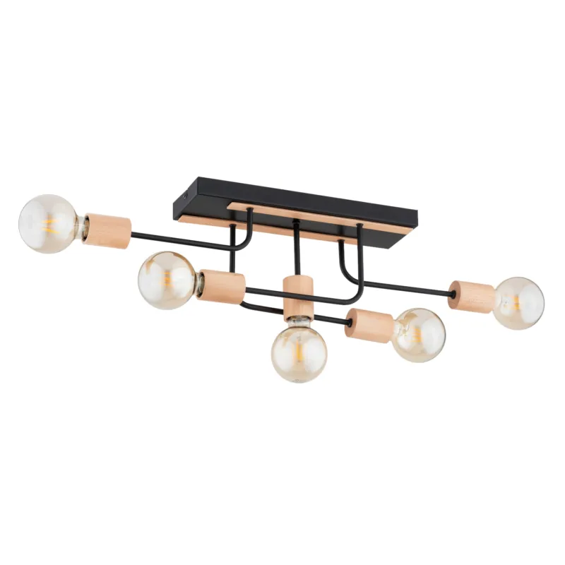 Ostatnia szansa Lampa sufitowa Goisa 63334 Alfa 5xE27 LED Metal/Drewno Czarny - Jasne Drewno