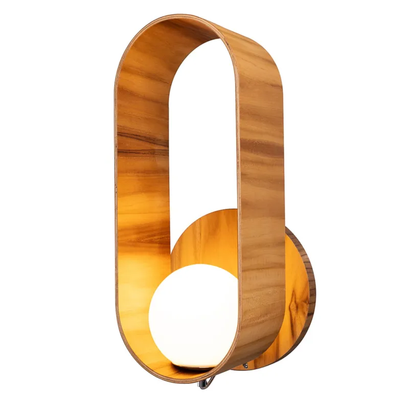 Ostatnie sztuki Lampa ścienna kinkiet Sfera QN-SFERA-WB-L-TEAK Accord Lighting 1x40W E27 Drewno/Szkło Brązowy