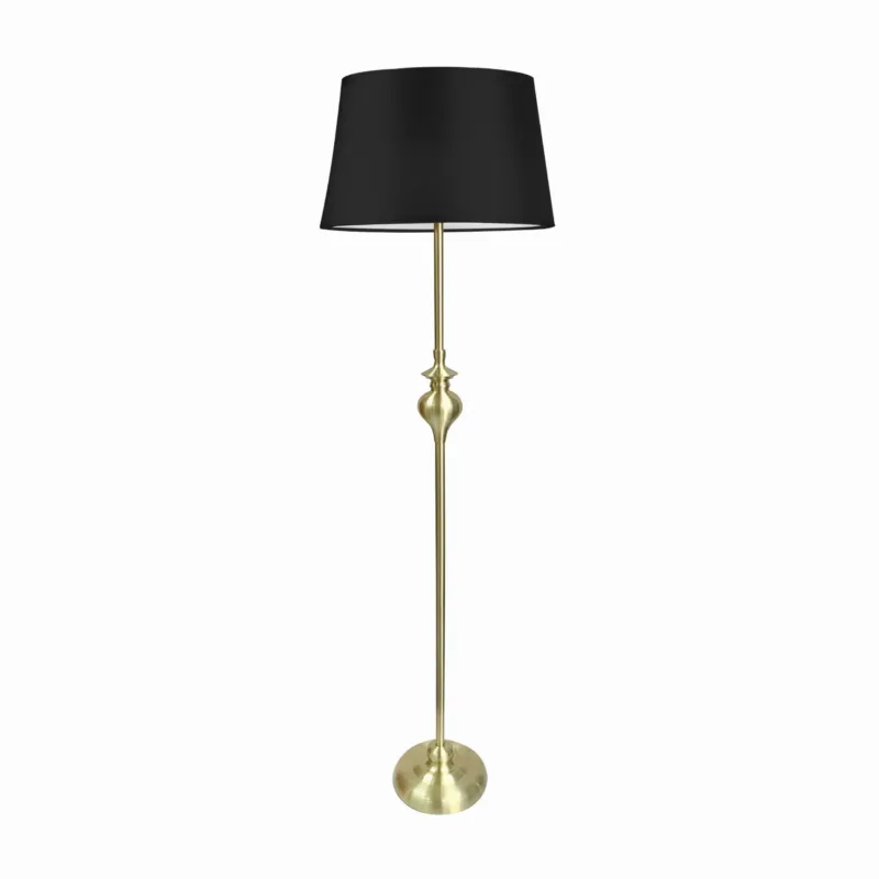 Lampa podłogowa Candellux Prima złota satynowa z czarnym abażurem 1×E27 Oferta limitowana