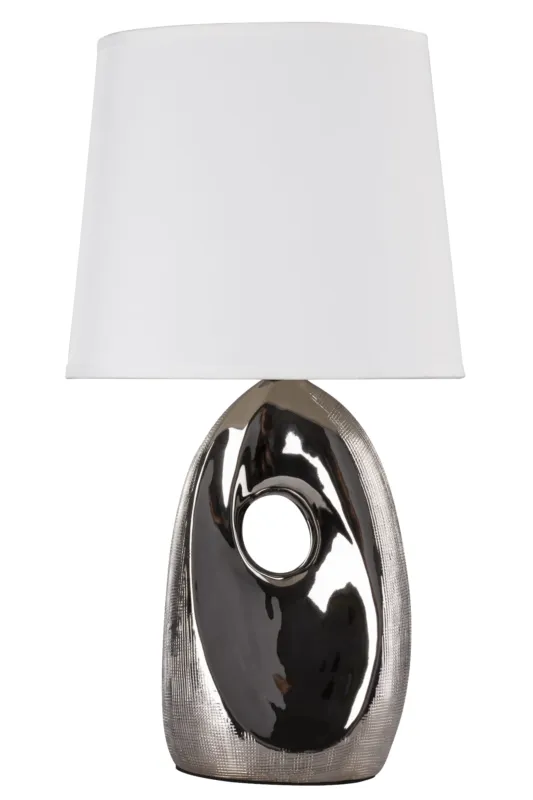 Zniżka Lampa stołowa Candellux Hierro chromowa z białym abażurem 1×E27