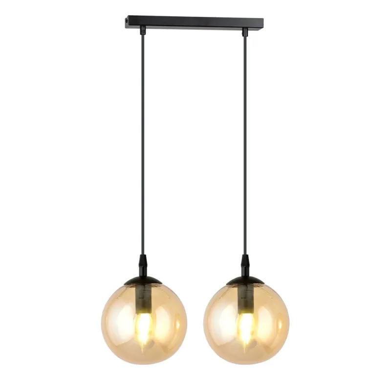 Lampa wisząca Emibig Cosmo 2 czarna z miodowym kloszem 2×E14 Premium