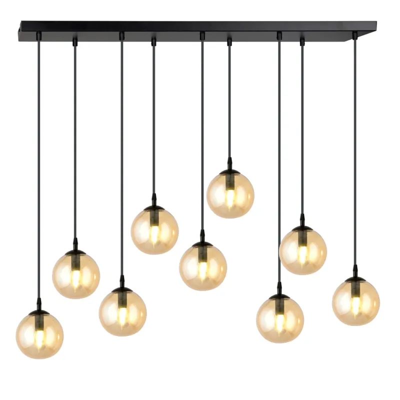 Lampa wisząca Emibig Cosmo 9 czarna z miodowym kloszem 9×E14 Premium