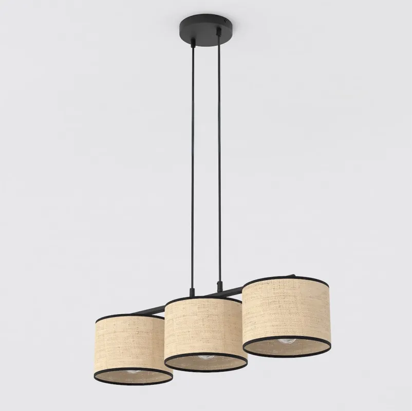 Obniżka ceny Lampa wisząca Emibig Eco 3 czarna z brązowym kloszem rattanowym 3×E27