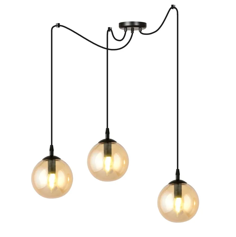 Lampa wisząca Emibig Gigi 3 czarna z miodowym kloszem 3×E14 Tylko do końca tygodnia