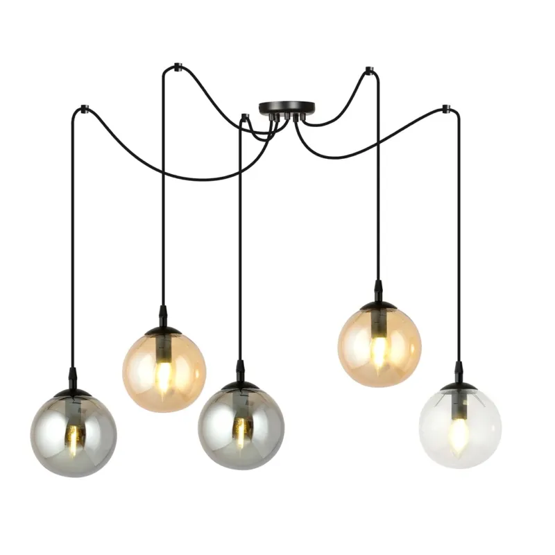 Lampa wisząca Emibig Gigi 5 czarna z mieszanymi kloszami 5×E14 Super okazja
