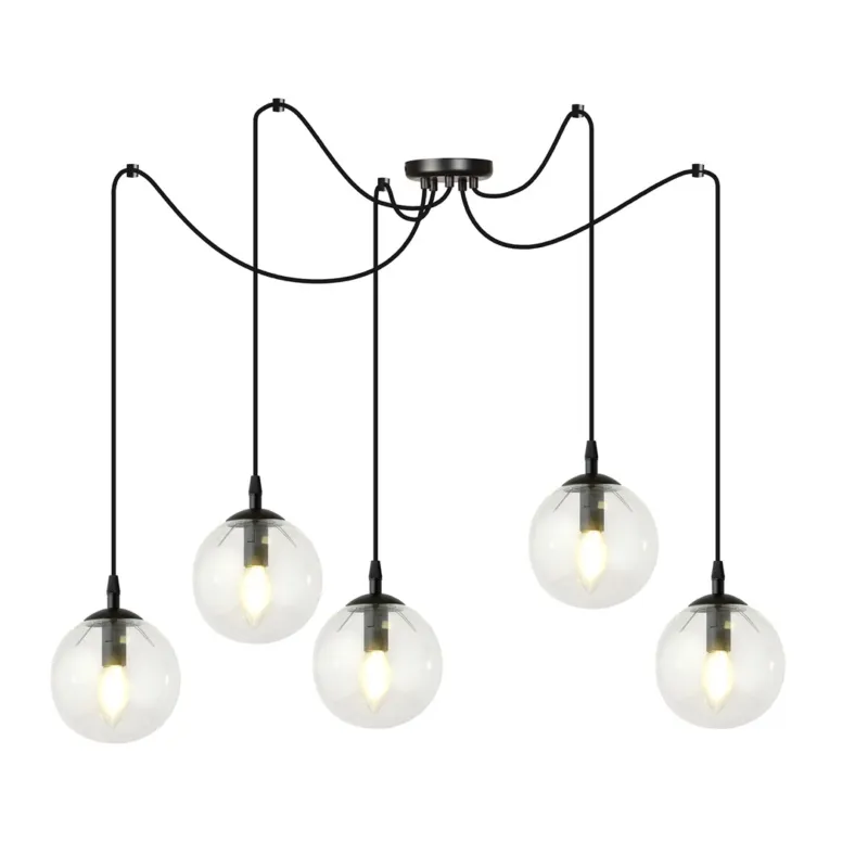 Lampa wisząca Emibig Gigi 5 czarna z transparentnym kloszem 5×E14 Tylko dziś