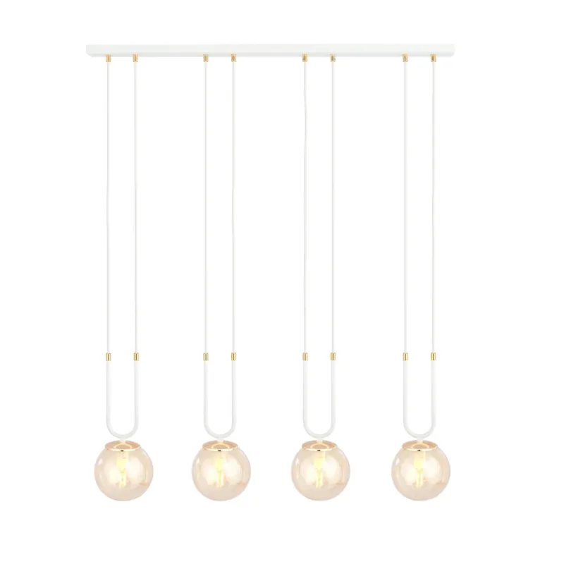 Bezpieczne zakupy Lampa wisząca Emibig Glam 4 biała z miodowym kloszem 4×E14