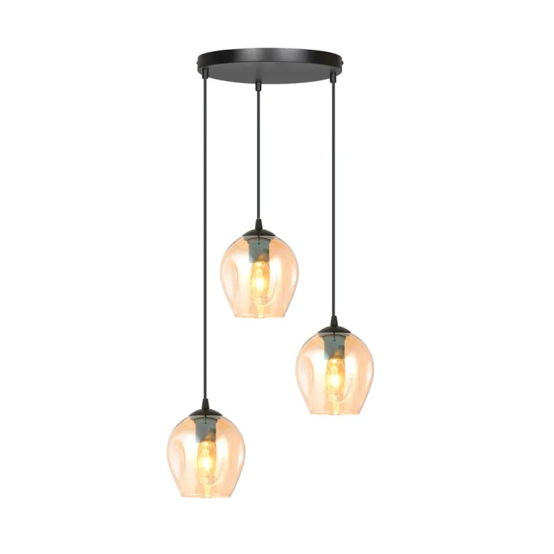 Lampa wisząca Emibig Istar 3 Premium czarna z miodowym kloszem 3×E27 Nie przegap