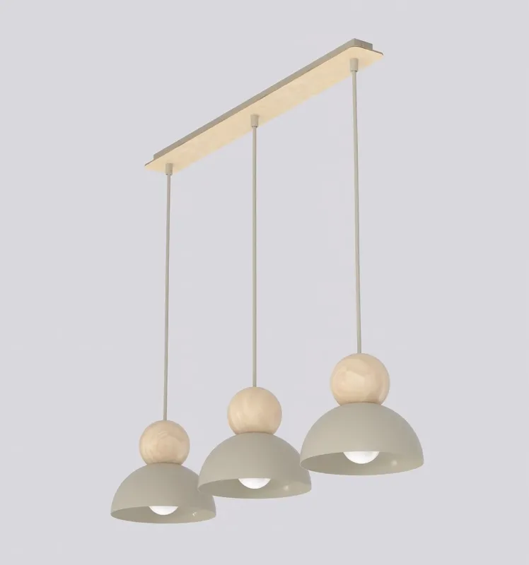 Lampa wisząca Emibig Kaki 3 beżowa z drewnianymi detalami 3×E27 Hit cenowy
