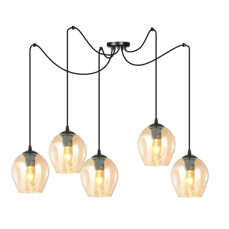 Hit cenowy Lampa wisząca Emibig Level 5 czarna z miodowym kloszem 5×E27