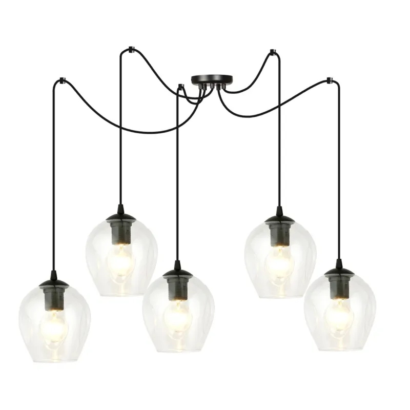 Lampa wisząca Emibig Level 5 czarna z transparentnym kloszem 5×E27 Tylko do końca tygodnia