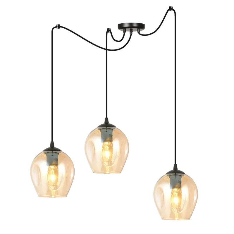 Najlepsza cena Lampa wisząca Emibig Level czarna z miodowym kloszem 3×E27