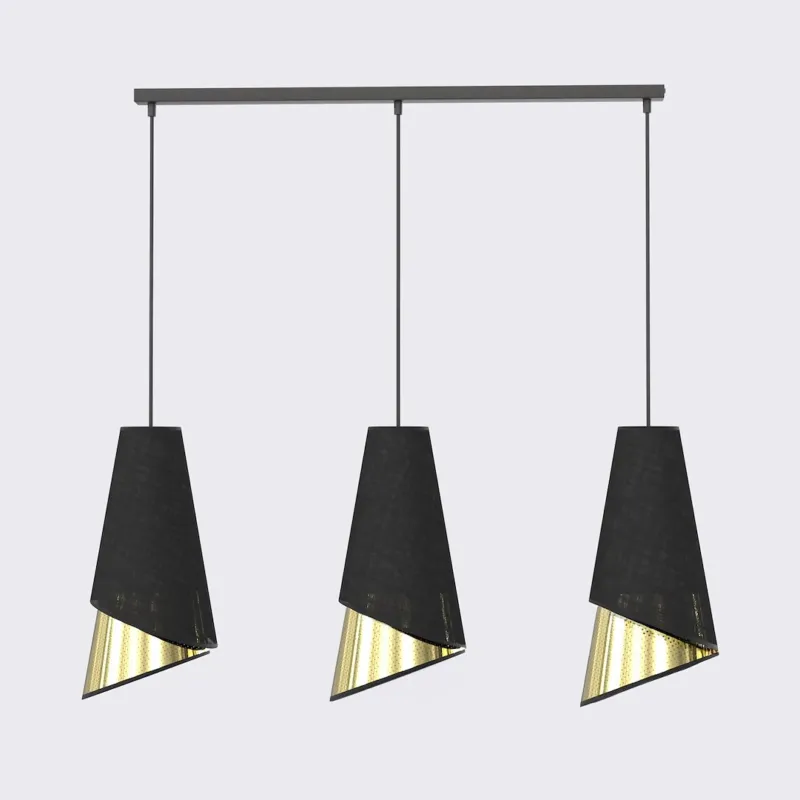 Lampa wisząca Emibig Moda 3 czarna ze złotym kloszem 3×E27 Wysoka jakość