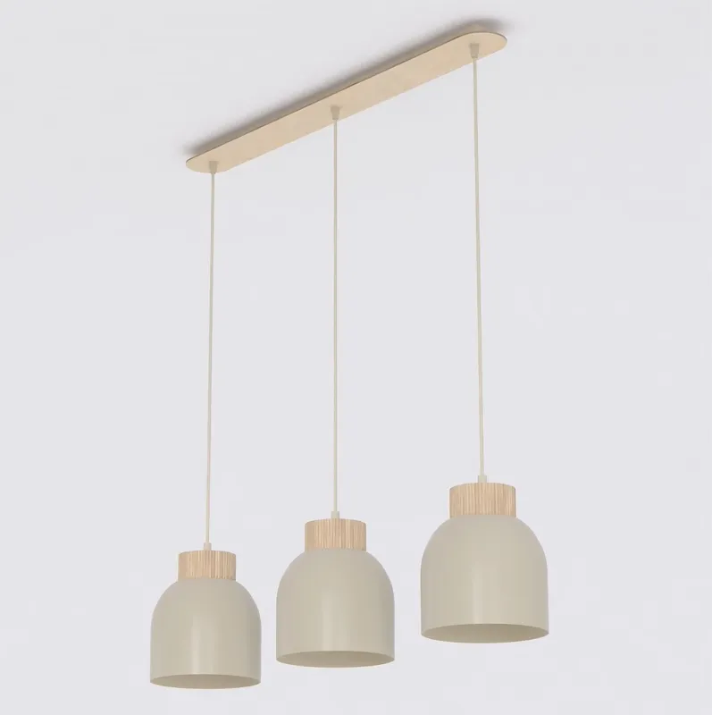 Lampa wisząca Emibig Vigo 3 beżowa z drewnianym wykończeniem 3×E27 Ograniczona ilość