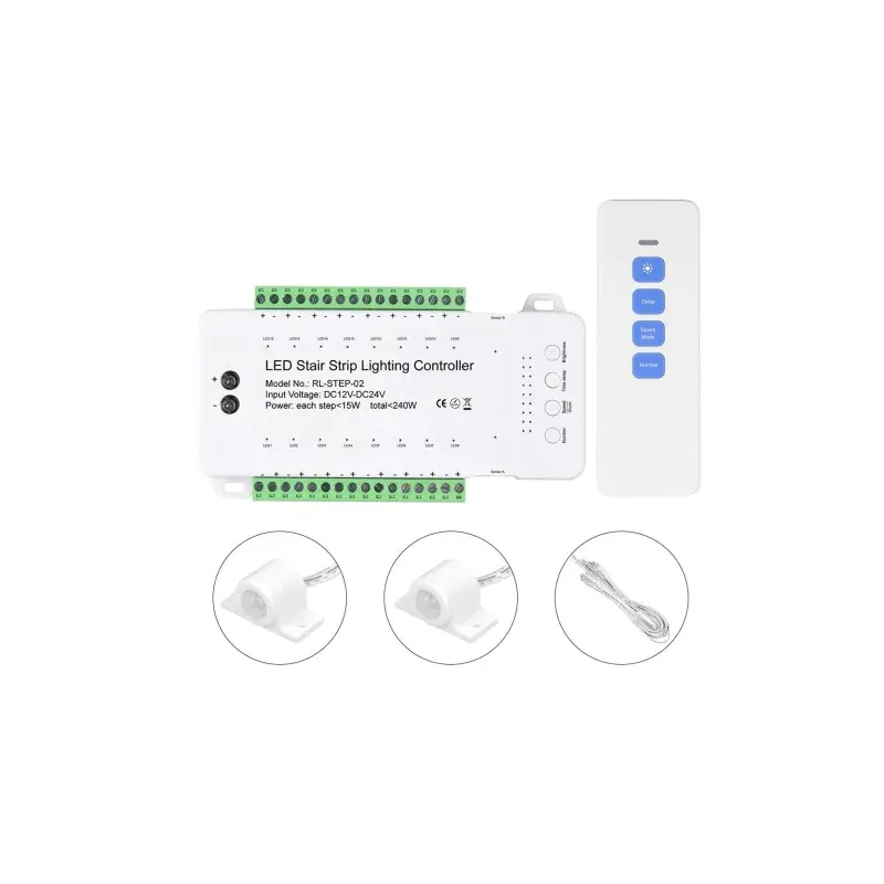 Sterownik Schodowy 12-24V 240W 16 Schod. 2 Czujki Pir + Pilot Oferta czasowa