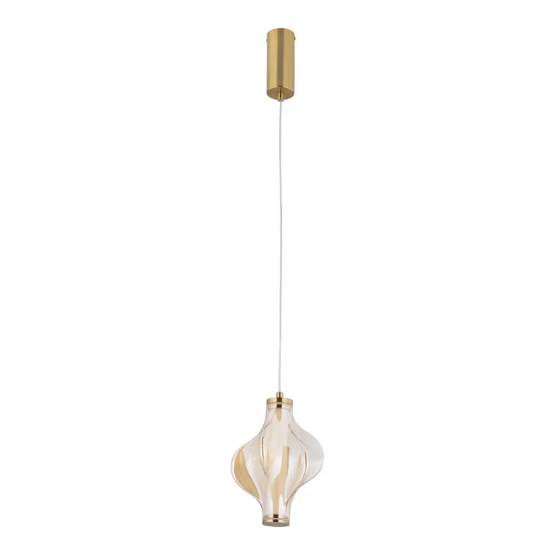 Bestseller Elegancka lampa wisząca do wnętrz w stlu glamour, szklany bursztynowy klosz ELVA BRASS LED 8W 18212 TK Lighting