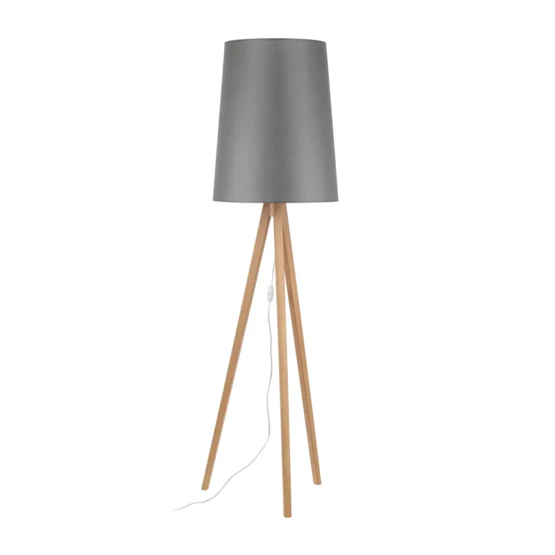 Lampa podłogowa z drewnianymi nogami i grafitowym abażurem, idealna do salonu 1xE27 WALZ GRAY 5046 TK Lighting Zamów dziś