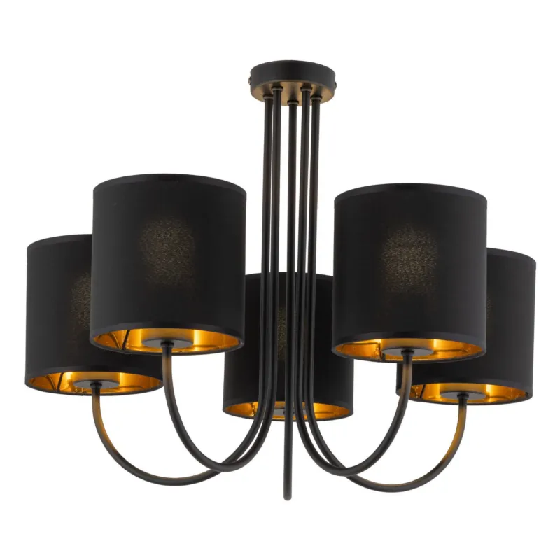 Lampa sufitowa 5-ramienna w stylu glamour z czarno-złotymi abażurami TORENS 5xE27 4595 TK Lighting Popularny