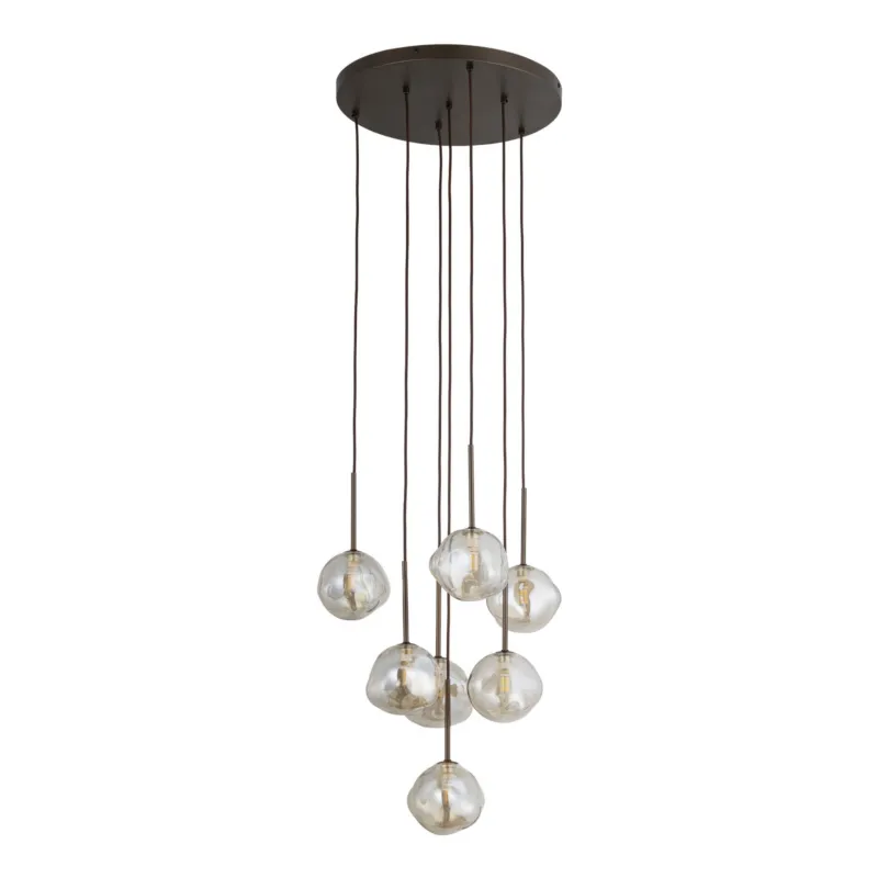 Taniej Lampa wisząca 7-punktowa LAVA BROWN z brązową podstawą i transparentnymi kloszami 7XG9 11328 TK Lighting
