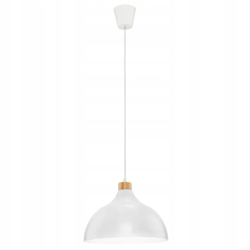 Wyprzedaż Lampa wisząca biała w stylu skandynawskim z kloszem kopułą z metalu i drewnianym akcentem 1xE27 CAP 2070 TK Lighting