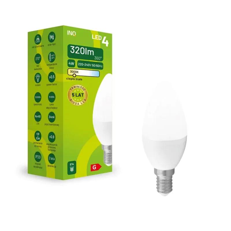 Żarówka LED Świeczka E14 do lampek nocnych 4W 3000K Rabat
