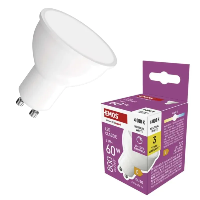 Żarówka LED GU10 7W neutralna ściemnialna 800lm EMOS Rabat