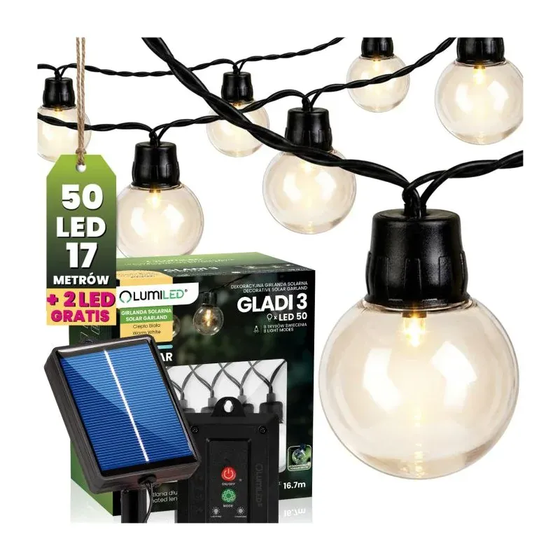 Wyjątkowa oferta Girlanda Solarna Ogrodowa LEDx50 Dekoracyjne kuleczki na taras