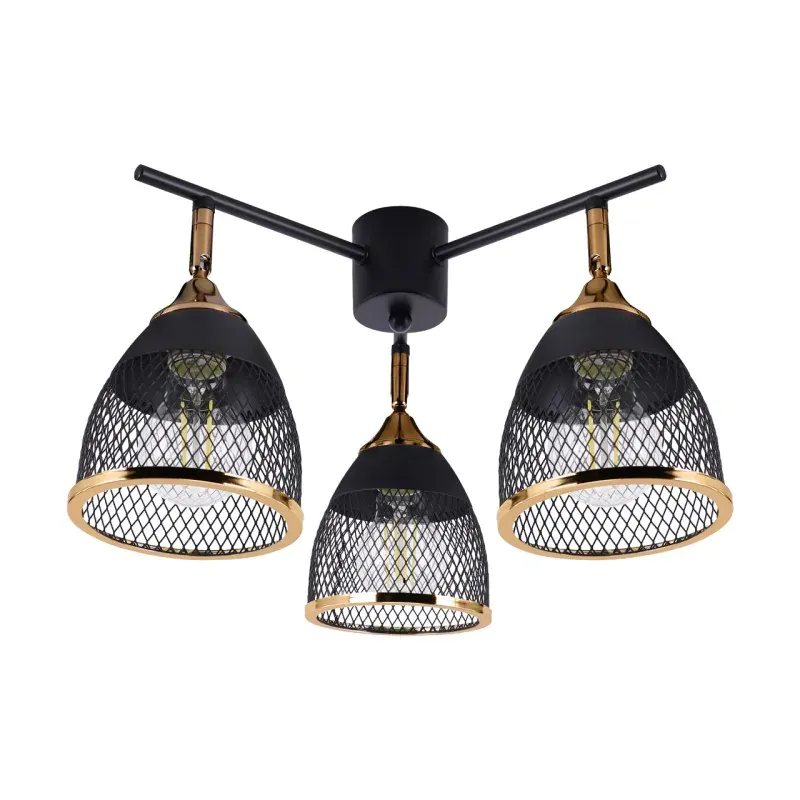 Lampa sufitowa potrójna Plafon czarno-złoty z trzema kloszami LORAS Darmowy zwrot