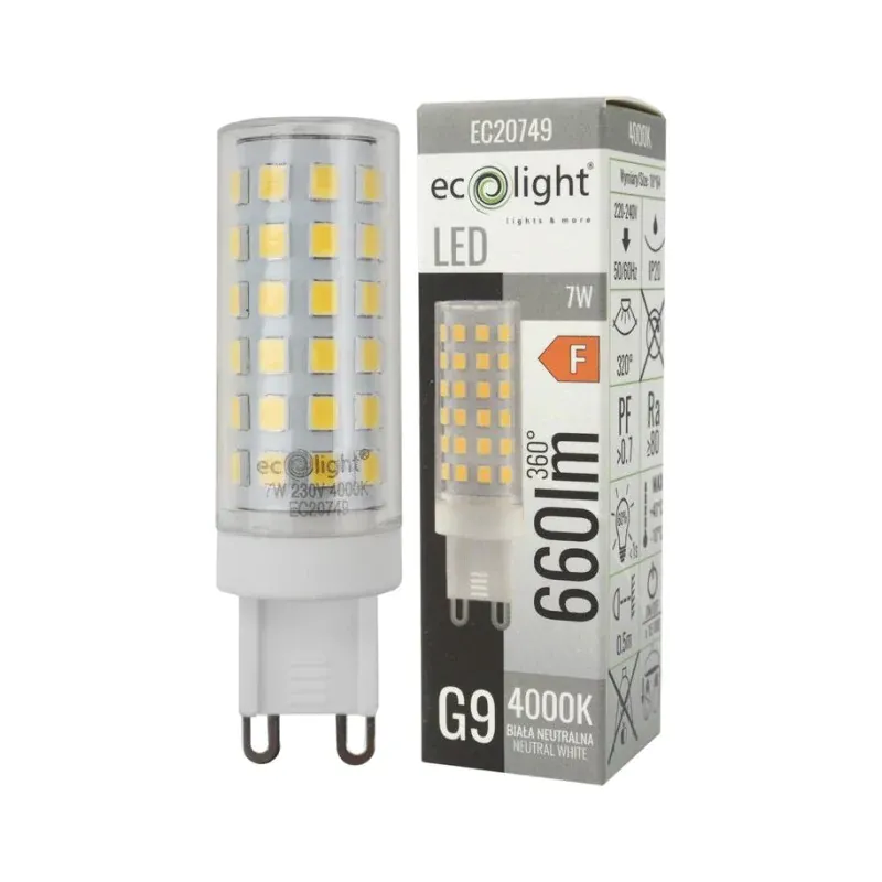 Obniżka ceny Mocna żarówka LED G9 7W neutralna 4000K 660lm EC20749 ECO-LIGHT