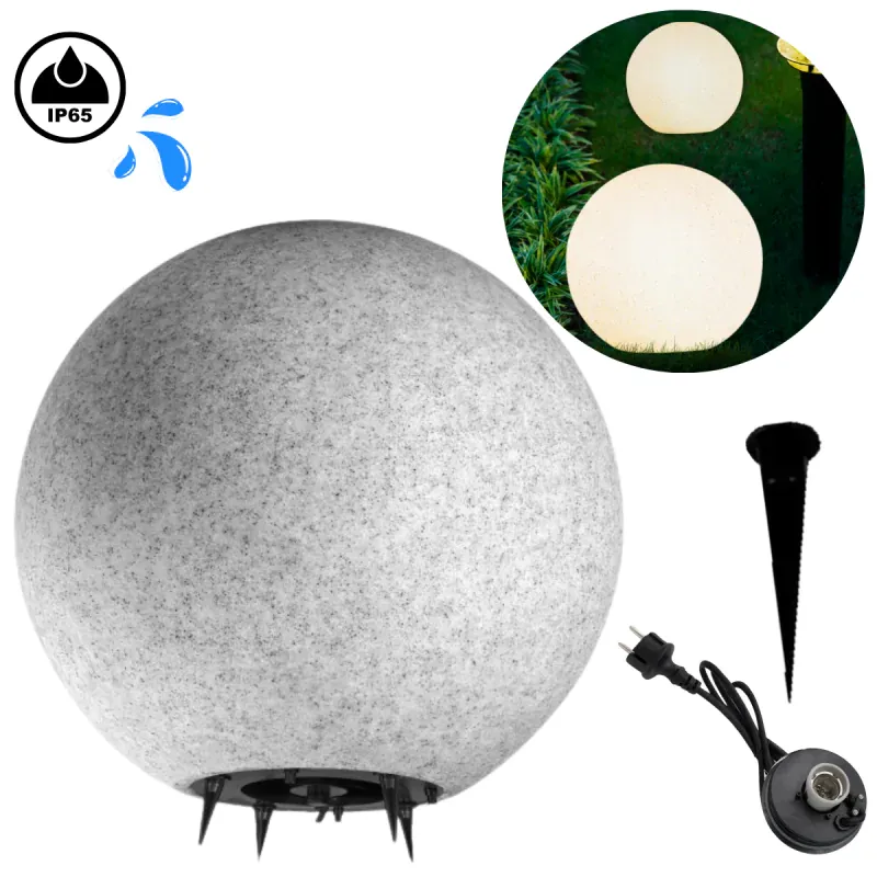 Lampa ogrodowa KULA wbijana 230V Kamień na żarówkę E27 OFELIA Nowość