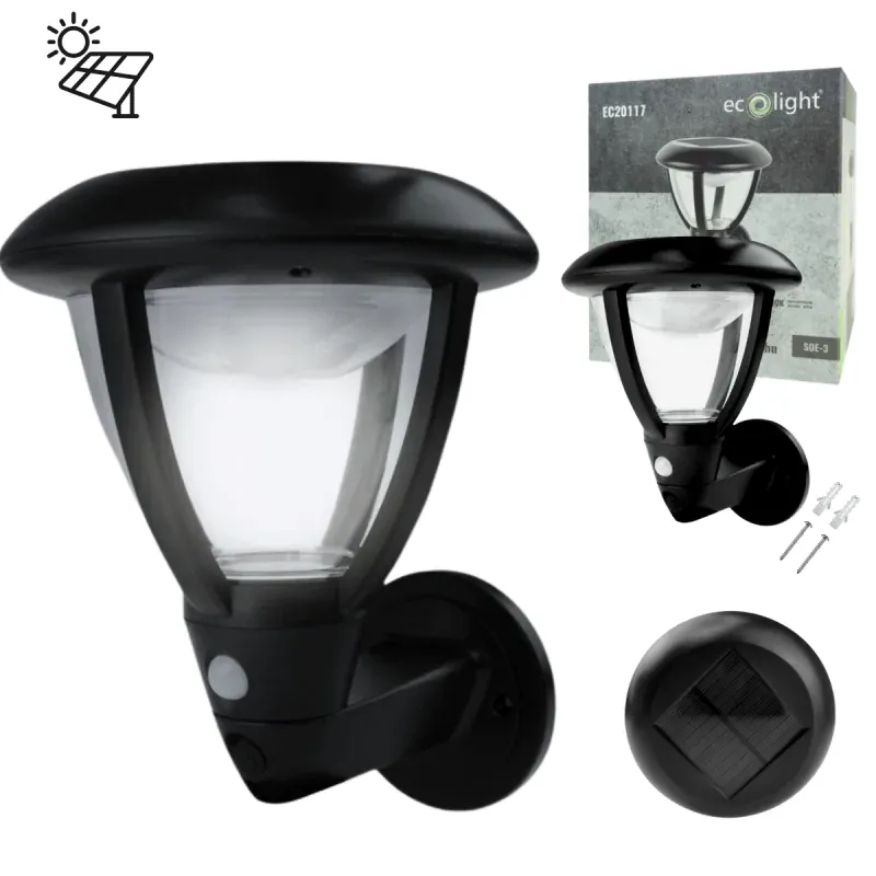 Lampa Solarna Ścienna Kinkiet Elewacyjny na zewnątrz Czarny Hit cenowy